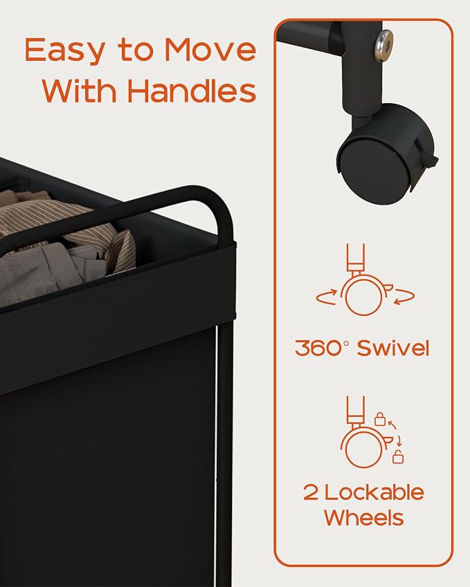 Laundry Basket with Wheels, Rolling Laundry Hamper, Laundry Sorter with - Image 8