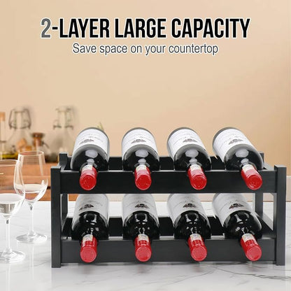 Bamboo Wine Rack, 2-Tier 8 Bottles Wine Storage Cabinet Shelf, Easy-Assembly - Image 5