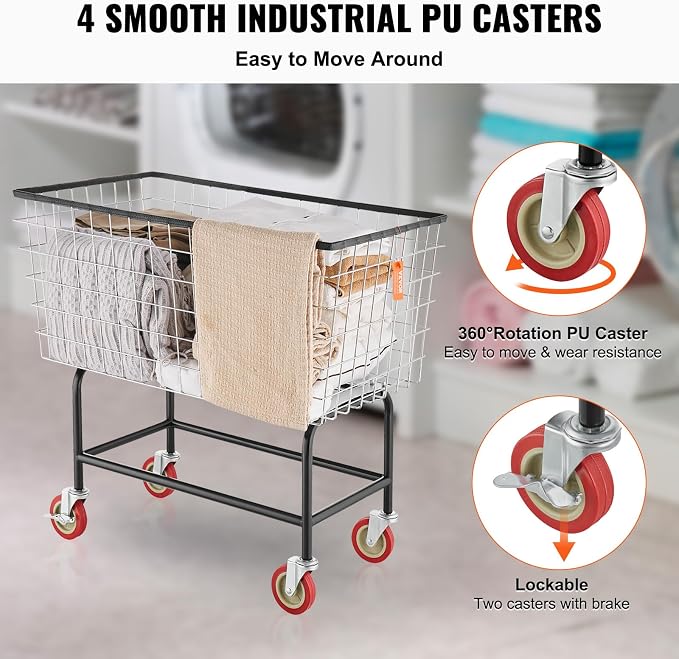 VEVOR Wire Laundry Cart, 3.8Bushel Wire Laundry Basket - Image 5