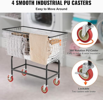VEVOR Wire Laundry Cart, 3.8Bushel Wire Laundry Basket - Image 5