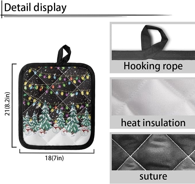 Christmas Snowman Trees Colorful Lights Print Pot Rack Holder Set of 2 Kitchen - Image 3