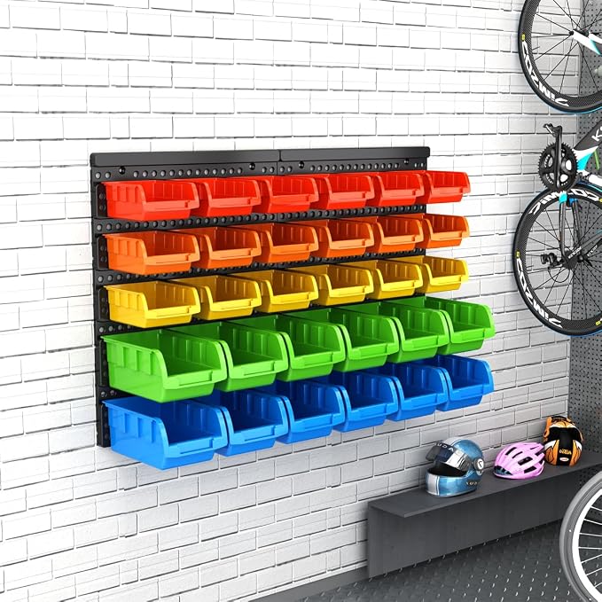 30-Bin Wall Mounted Storage Bins Kit, Tool Organizer Rack, Garage Hardware - Image 5
