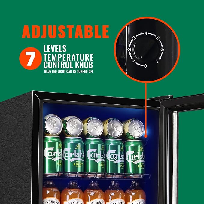 WANAI Mini Fridge Glass Door 120 Cans Beverage Refrigerator Small Wine Cooler - Image 6