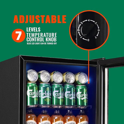 WANAI Mini Fridge Glass Door 120 Cans Beverage Refrigerator Small Wine Cooler - Image 6