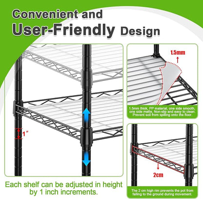 5-Tier Mini Greenhouse with Grow Light, Shelf Height Adjustable Metal Plant - Image 3