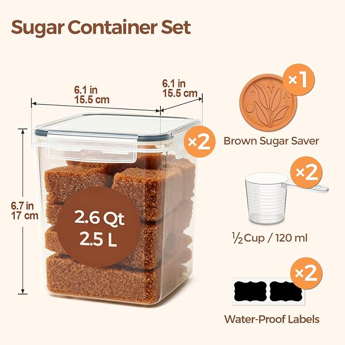 ComSaf Brown Sugar Container Set of 2, Airtight Food Storage Containers - Image 2
