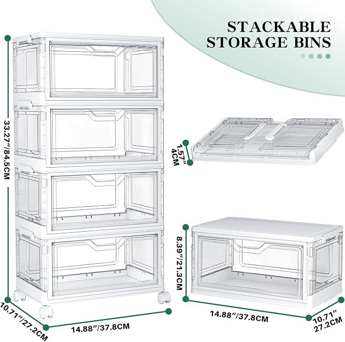 Clear Storage Bins with Lids, 4 Tier Plastic Bins with Wheels, Stackable - Image 2