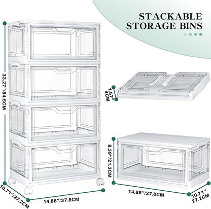 Clear Storage Bins with Lids, 4 Tier Plastic Bins with Wheels, Stackable - Image 2