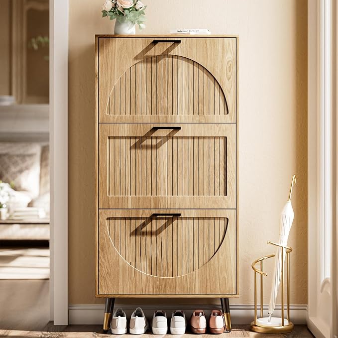 Farmhouse Shoe Cabinet Storage for Entryway, Slim Shoe Rack Cabinet - Image 3
