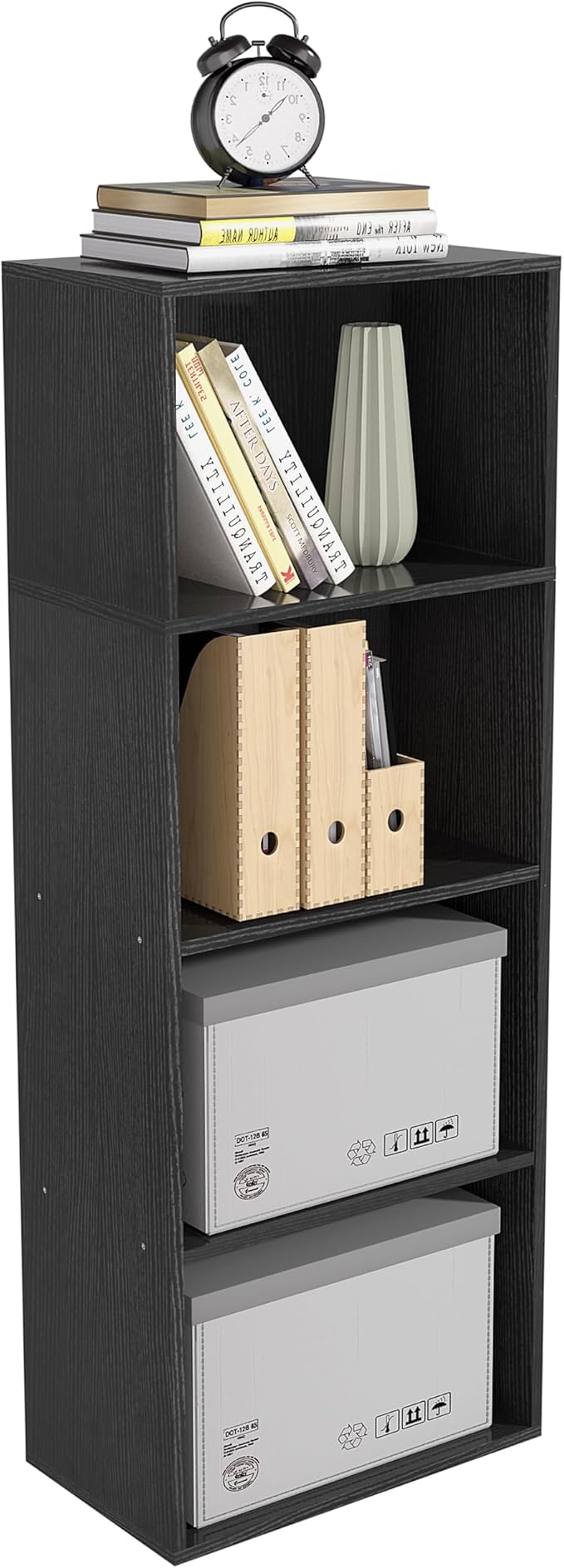 Wooden 4 Cube Storage Organizer, 4 Tier Tall Modern Bookshelf Freestanding by NewBeth