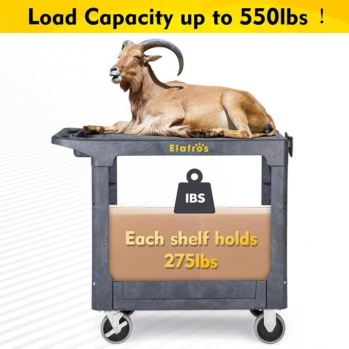 ELAFROS Heavy Duty Plastic Utility Cart Flat top 37 x 18.8 Inch - Image 6