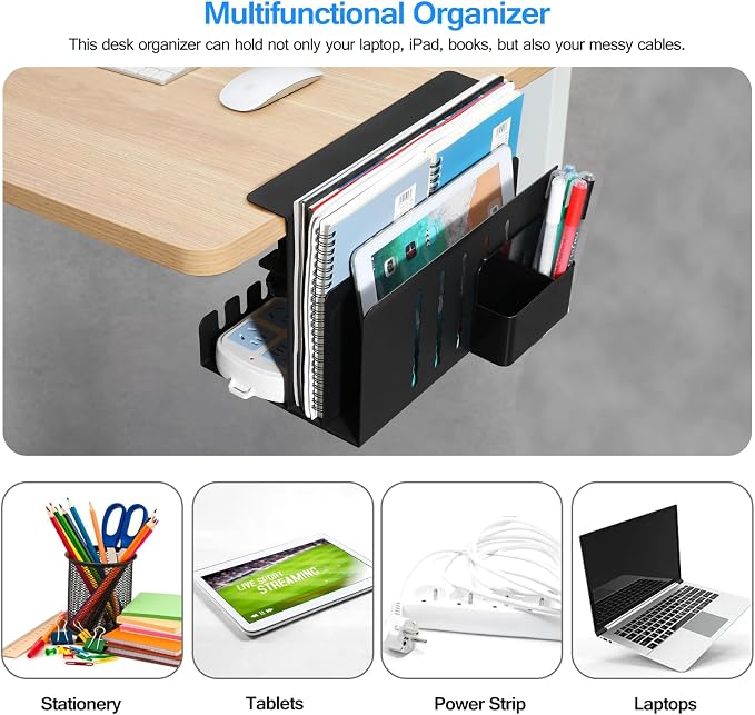 MAXECHO Desk Side Storage, Under Desk Laptop Mount, Table Side Hanging File - Image 3