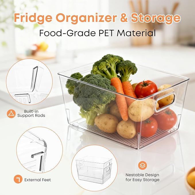 MOONEDGE 8 Pack Clear Plastic Storage Bins, Fridge & Freezer, Versatile - Image 5