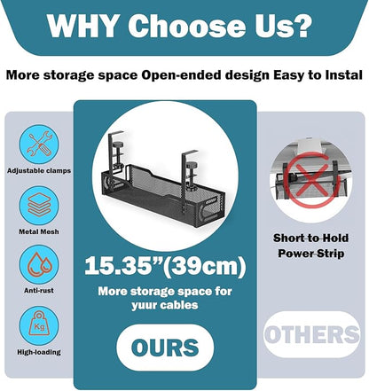 Under Desk Cable Management Tray, No Drill Mesh Desk Cable Tray, Wire - Image 3
