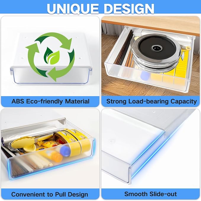Self-adhesive Under Desk Drawer Organizer, 2 Pack Table Hidden Slide Out Large - Image 7