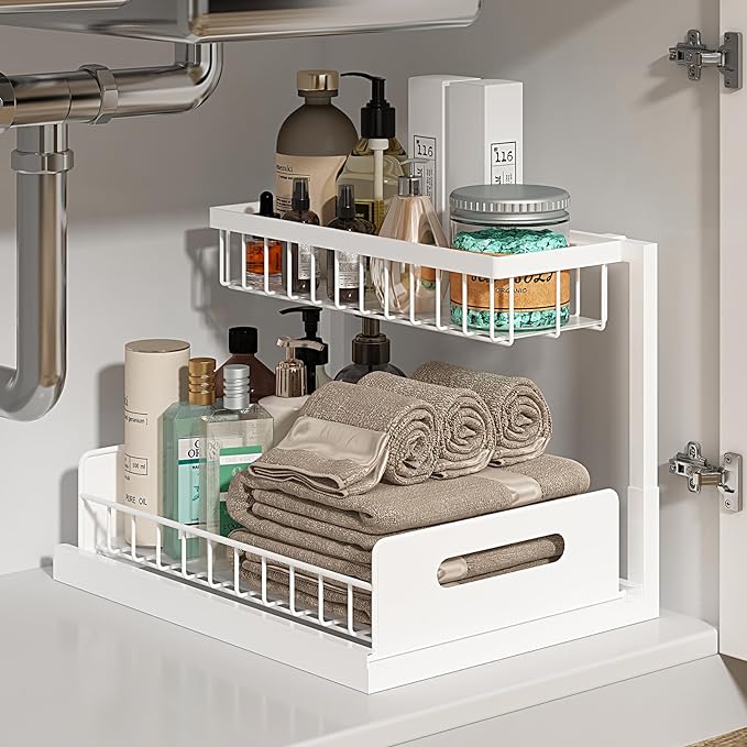REALINN Under Sink Organizer, Pull Out Cabinet Organizer 2 Tier Slide Out Sink by REALINN