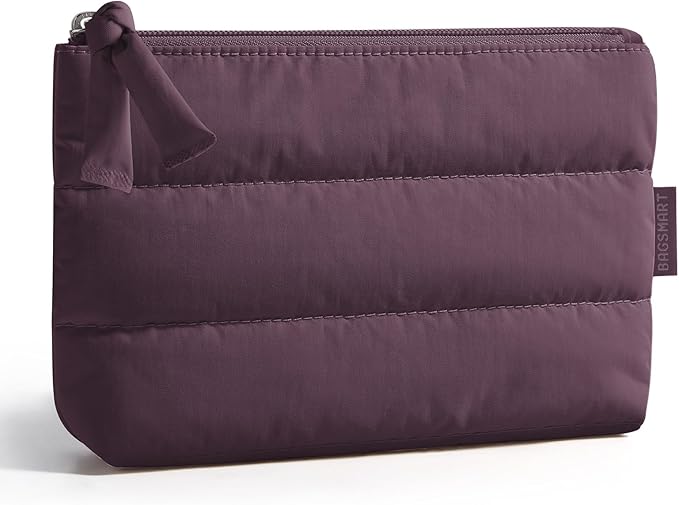 BAGSMART Small Makeup Bag, Machine Washable Puffy Cosmetic Pouch | 1.6" slim by BAGSMART