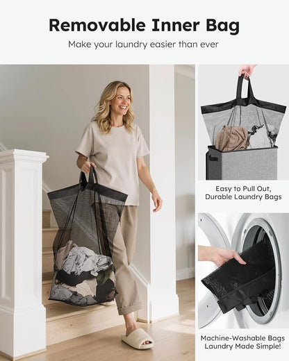 SOLEDI Laundry Hamper with Lid 90L Large & Tall Collapsible Laundry Basket - Image 4