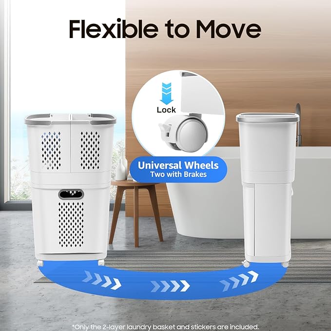 2 Tier Rolling Laundry Hamper Sorter Removable Clothes Hamper Organizer - Image 4