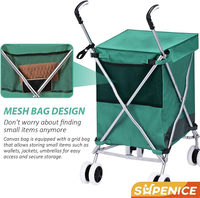 Folding Shopping Cart for Groceries, Water-Resistant Heavy-Duty Canvas Trolley - Image 5