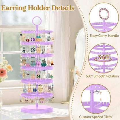 MODOWEY Rotating Earring Holder Organizer Adjustable Display, 6 Tier Purple | - Image 2