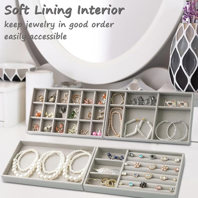 8 Set Jewelry Organizer for Drawer Velvet Jewelry Trays, Jewelry Trays for - Image 6