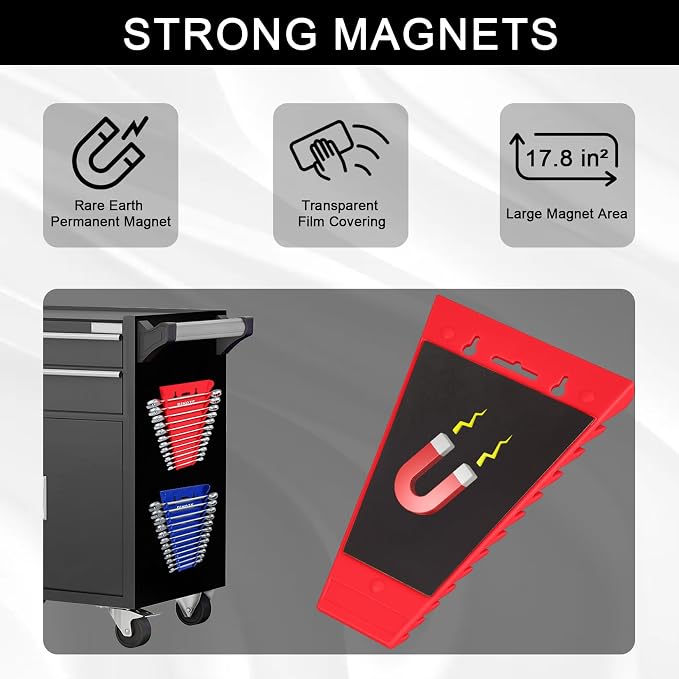 4-Piece Magnetic Wrench Organizer, 48-Slot Wrench Rack Tool Trays, Durable ABS - Image 2