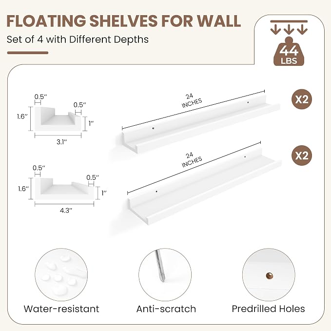 Fun Memories Picture Ledge Shelf, 24 Inch Picture Shelves - Image 3