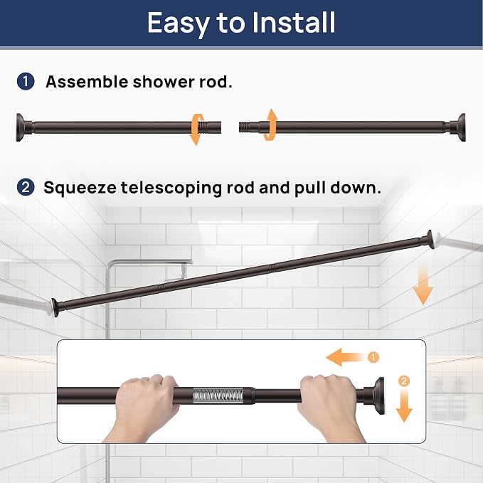 ENJOYBASICS 1" Bronze Shower Curtain Rod, 30-52" Adjustable, Secure Tension | - Image 6