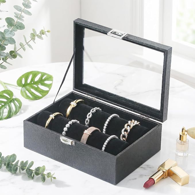 Bracelet Display Holder with Clear Lid, Jewelry Storage Organizer Box Case with - Image 2