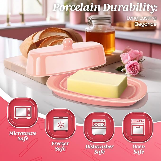 Flexzion Ceramic Pink European Butter Dish - Image 5