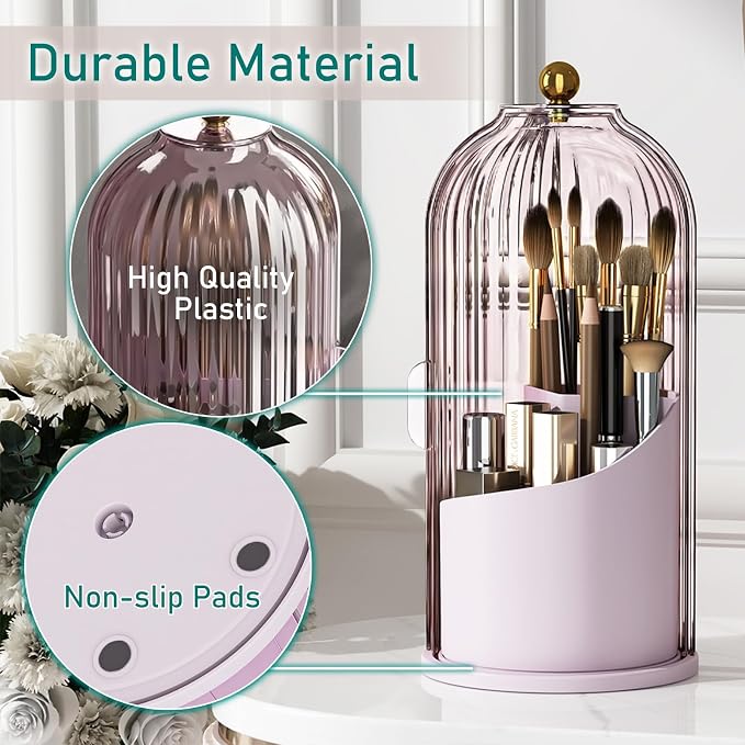 GAXmi Makeup Brush Holder with Lid Cosmetic Tools Organizer 360 Rotating - Image 7