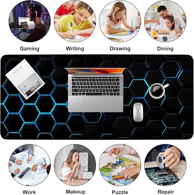 Gaming Mouse Pad – Large Extended Desk Mat35.43 x 15.75 in – Futuristic Black - Image 9