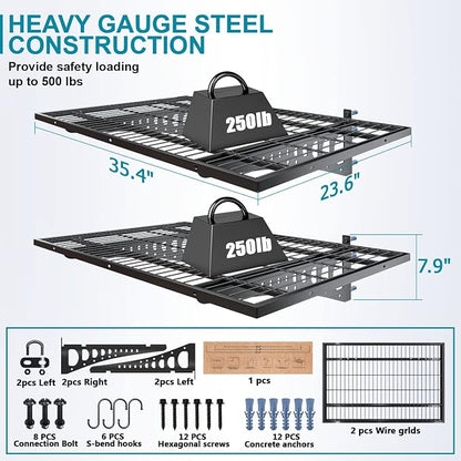 2-Pack 2×3ft Garage Wall Shelving, 24×36 inches Heavy Duty Wall Mounted Shelves - Image 2