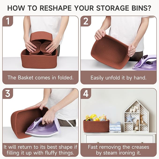 3-Pack Shelf Baskets for Organizing, Closet Organizer Bins, Small Woven Baskets - Image 8
