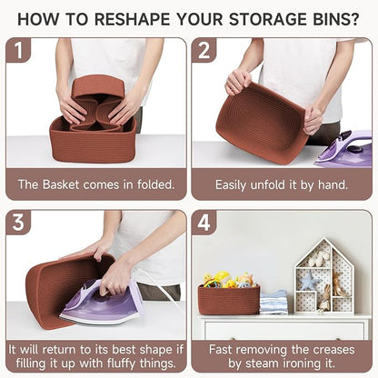 3-Pack Shelf Baskets for Organizing, Closet Organizer Bins, Small Woven Baskets - Image 8