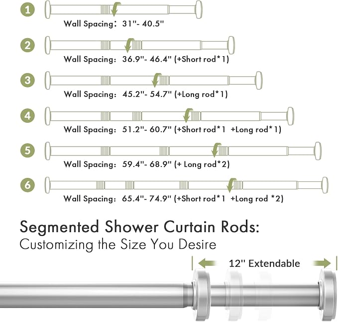 AmazerBath Spring Tension Shower Curtain Rod, 31-75 Inches Heavy Duty Tension - Image 2