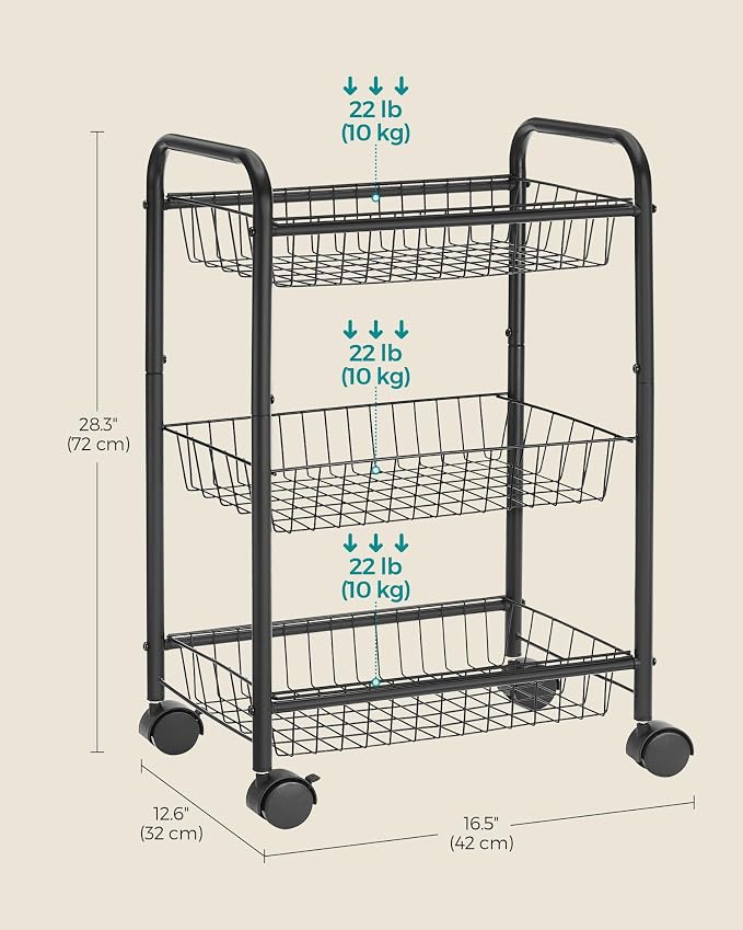 SONGMICS 3-Tier Metal Rolling Cart on Wheels - Image 5