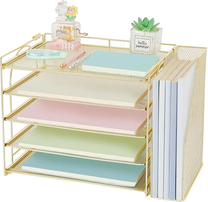 AUPSEN Gold Desk Accessories Organizer, 5-Tier Letter Tray Paper Organizer by AUPSEN