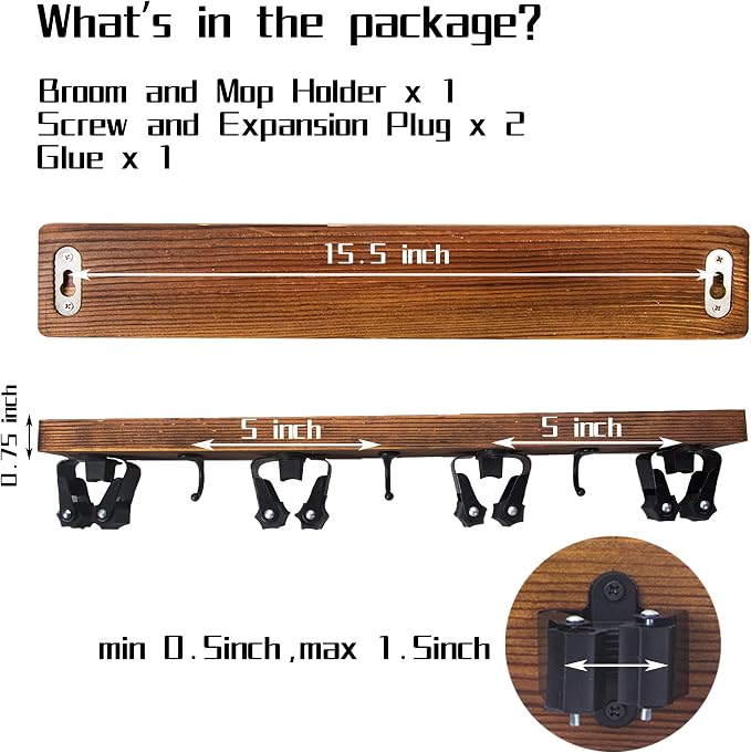 2 Pack Mop and Broom Holder Wall Mount Solid Wood Broom Rack Wall Mount 4 - Image 3