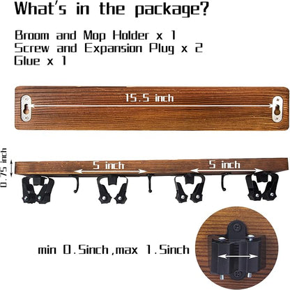 2 Pack Mop and Broom Holder Wall Mount Solid Wood Broom Rack Wall Mount 4 - Image 3