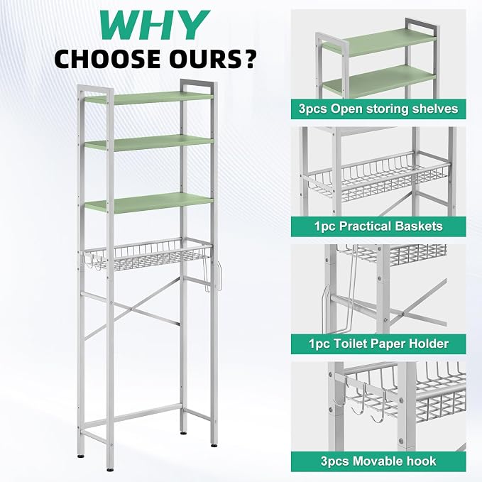 Kalrin Over-The-Toilet Storage Rack, 4-Tier Bathroom Organizer Shelf Over Toilet - Image 6