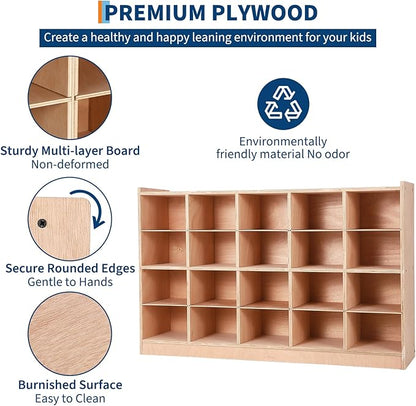 20 Cubbies Wall Mount Wooden Cubby Storage Organizer, 47.6 Inch Wide Daycare - Image 4
