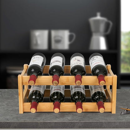 VASMIA Wine Rack, 2-Tier Bamboo Wine Racks Countertop Cabinet Wine Holder Wine - Image 8