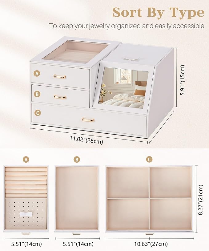 Homde Women Mirror Jewelry Box: Organizer Case - Image 2
