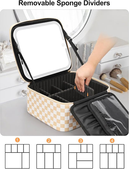 Relavel Travel Makeup Bag With LED Mirror, Cosmetic Train Case with Light up - Image 3