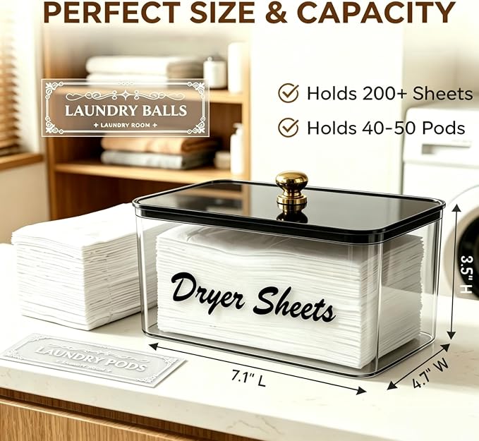 Dryer Sheet Holder with Lid, Acrylic Dryer Dispenser Container Box | - Image 2