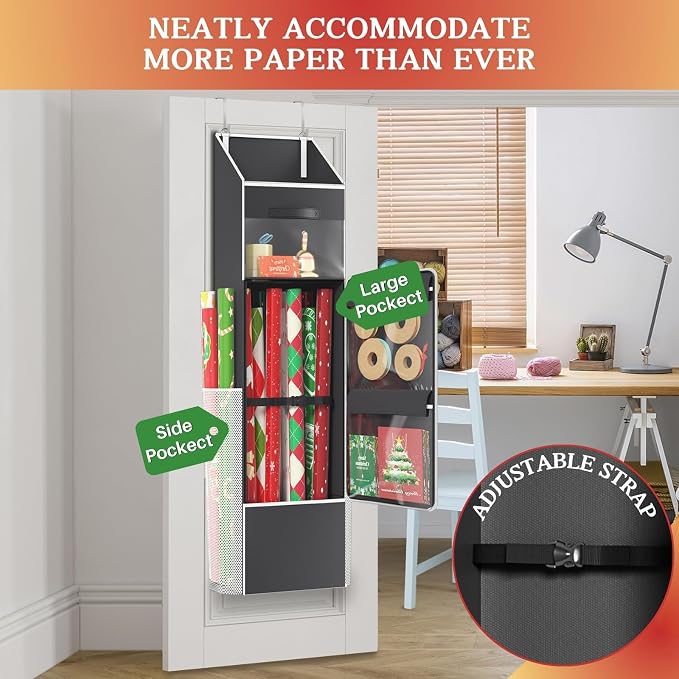 2-in-1 Wrapping Paper Organizer Storage, Over Door or Under Bed Organizer - Image 3