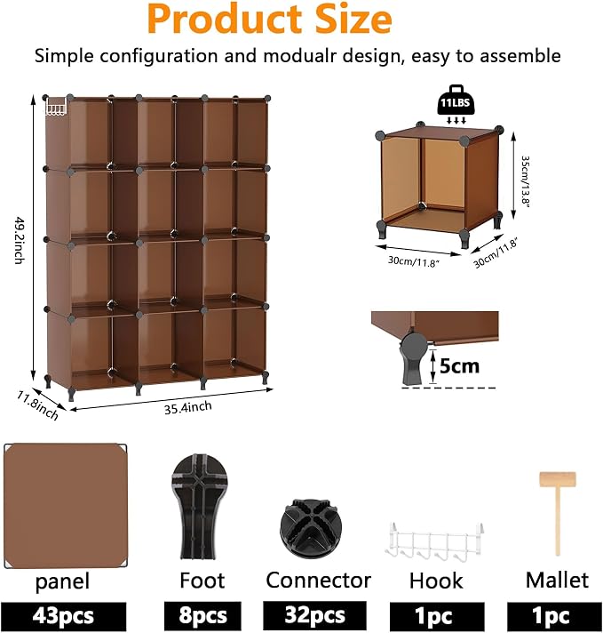 AWTATOS Cube Storage Organizer, Storage Cubes Shelves Bookshelf, 12 Cube Closet - Image 3