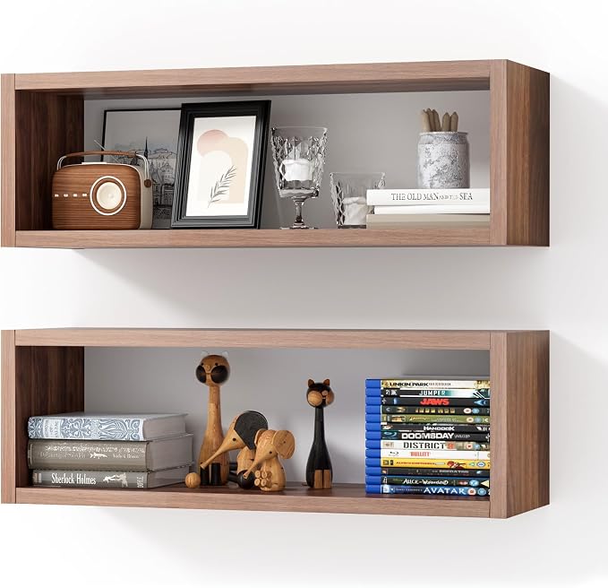 24in Floating Cube Shelves Set of 2, Display Shelves Wall Mount, Decorative by Kaboon